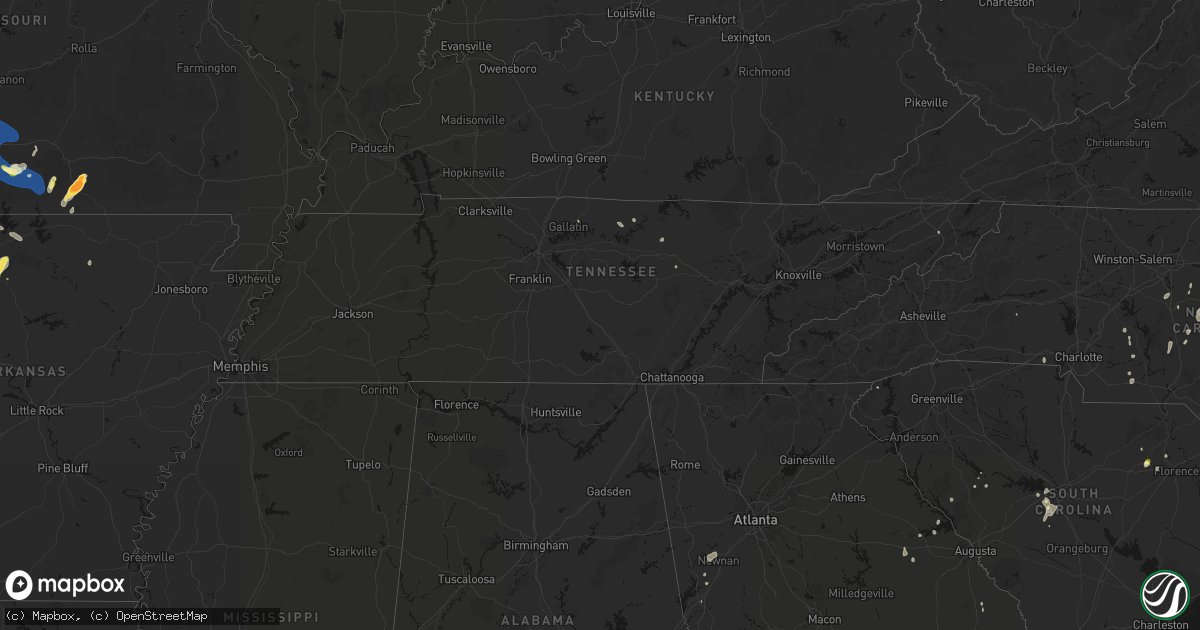 Hail map in Tennessee on August 6, 2026