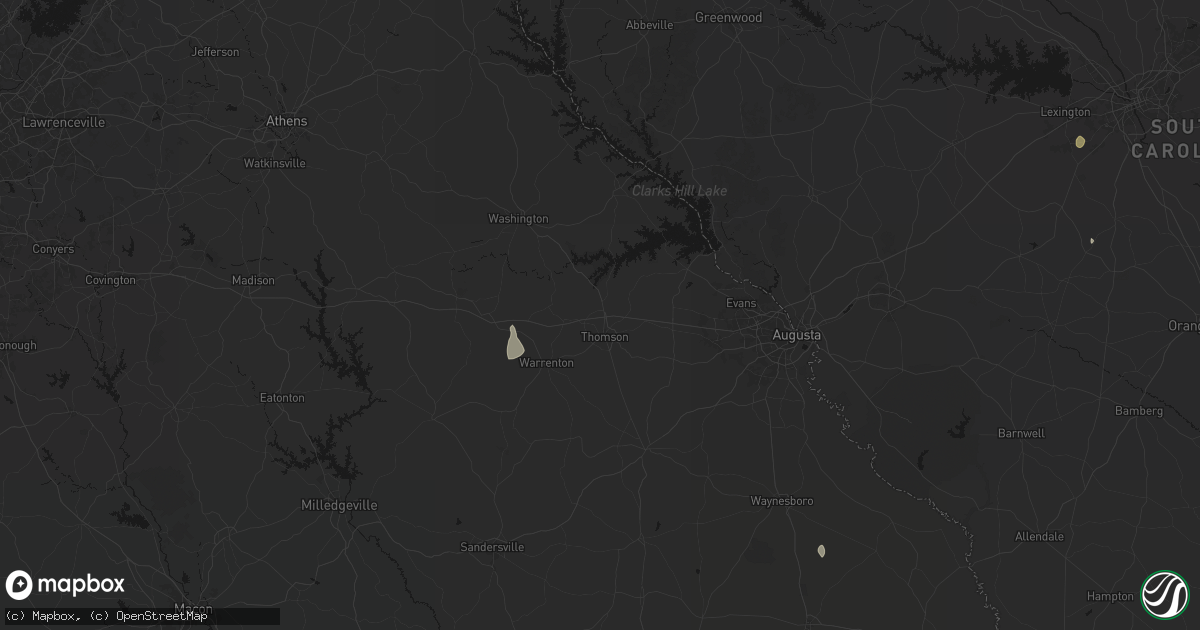 Hail map in Thomson, GA on August 6, 2026