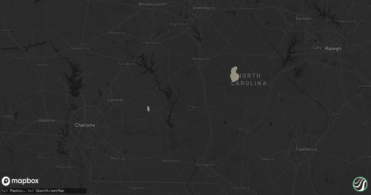 Hail map in Troy, NC on August 6, 2026