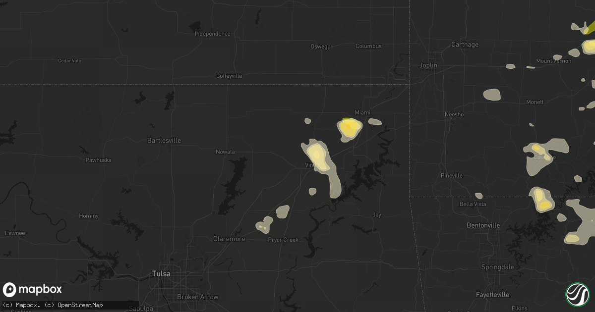Hail map in Vinita, OK on August 6, 2026