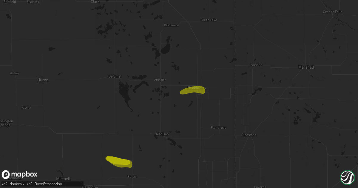 Hail map in Volga, SD on August 6, 2026