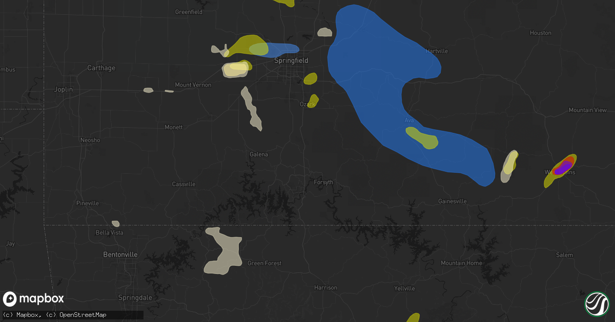 Hail map in Walnut Shade, MO on August 6, 2026