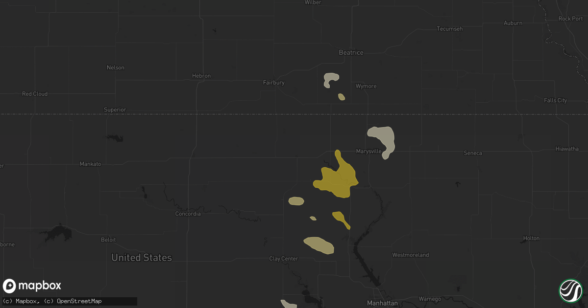 Hail map in Washington, KS on August 6, 2026