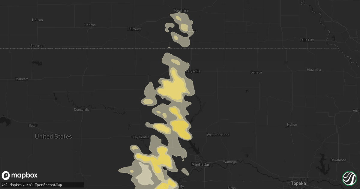 Hail map in Waterville, KS on August 6, 2026