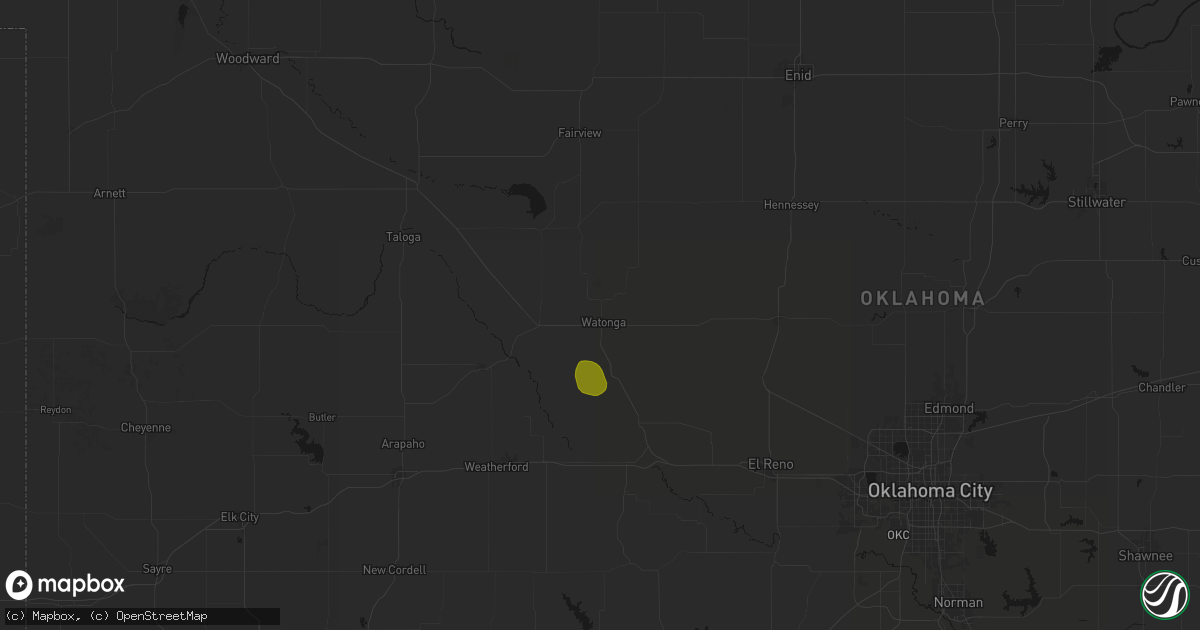Hail map in Watonga, OK on August 6, 2026