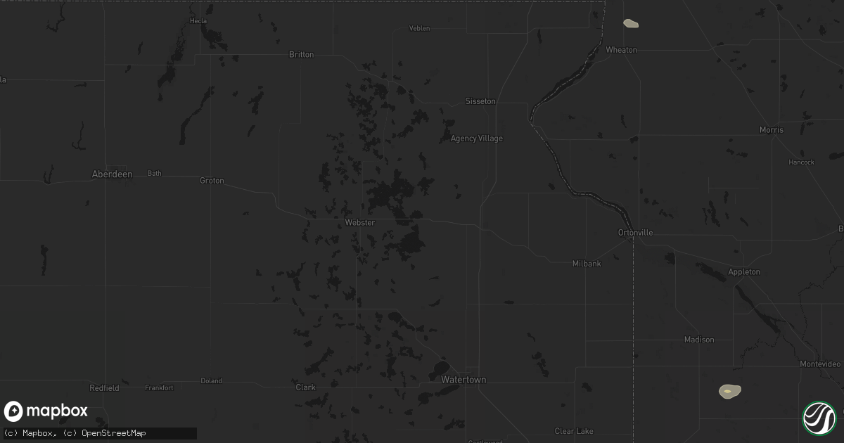 Hail map in Waubay, SD on August 6, 2026