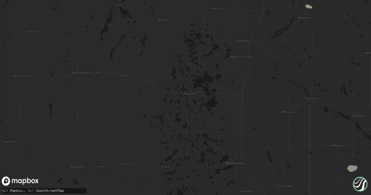 Hail map in Webster, SD on August 6, 2026