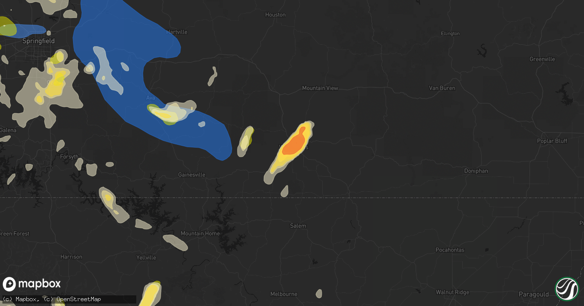 Hail map in West Plains, MO on August 6, 2026