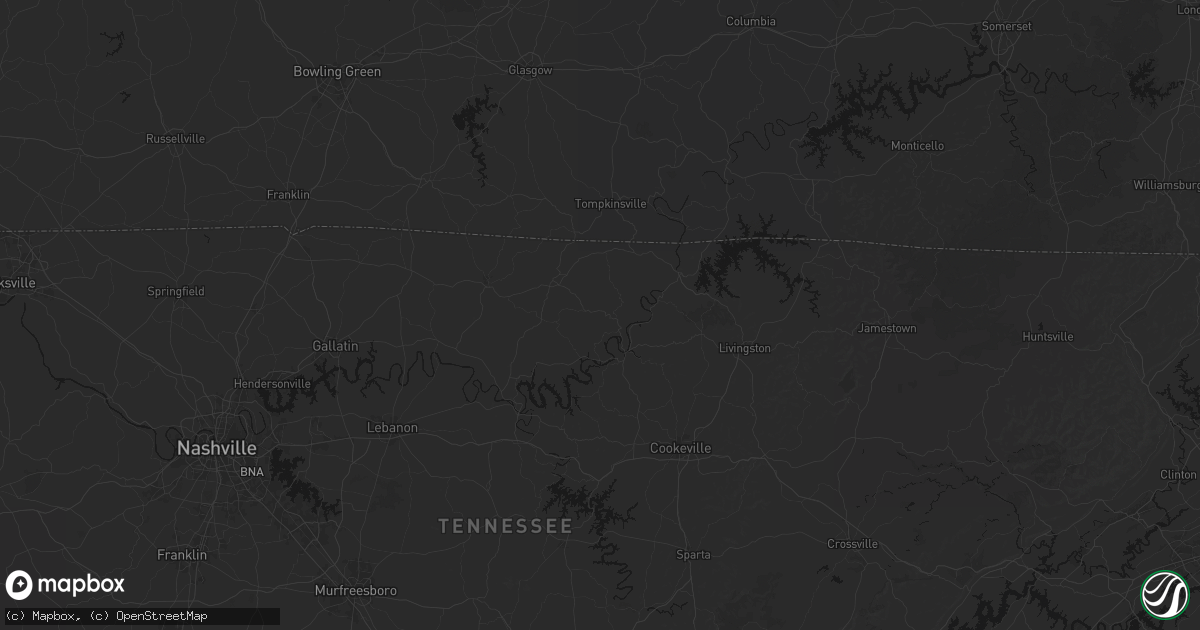 Hail map in Whitleyville, TN on August 6, 2026