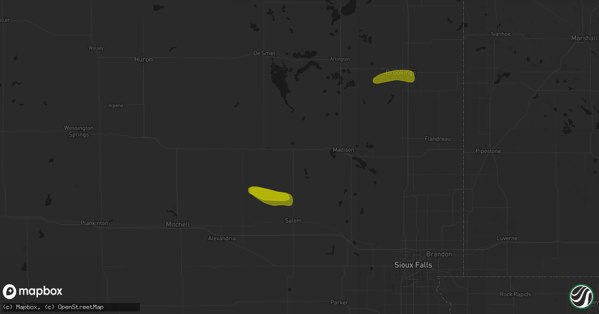 Hail map in Winfred, SD on August 6, 2026