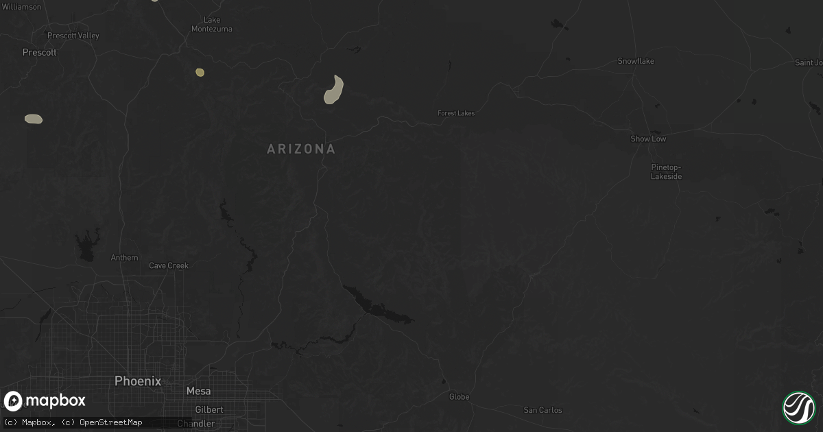 Hail map in Young, AZ on August 6, 2026