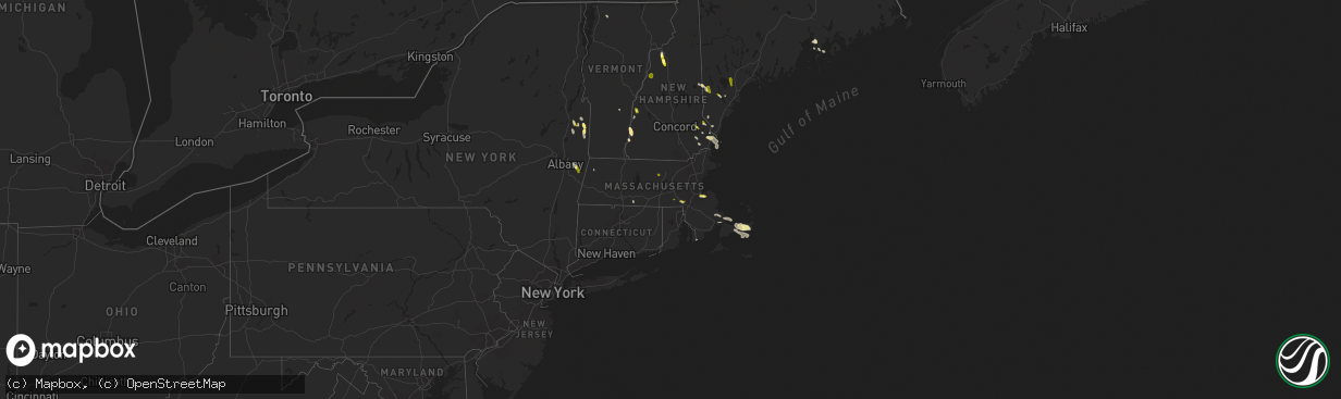 Hail map in Massachusetts on August 7, 2014