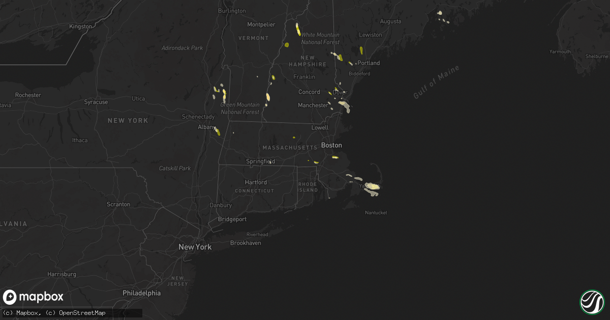 Hail map in Massachusetts on August 7, 2014