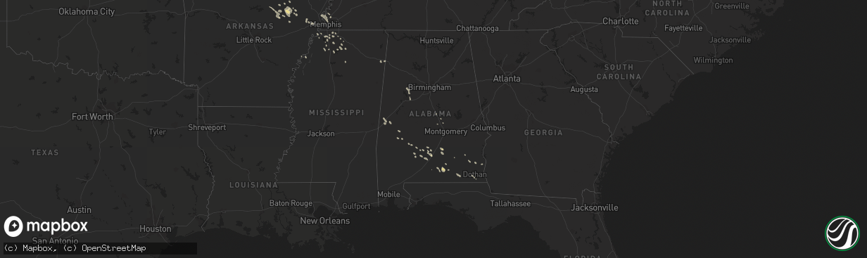 Hail map in Alabama on August 7, 2015