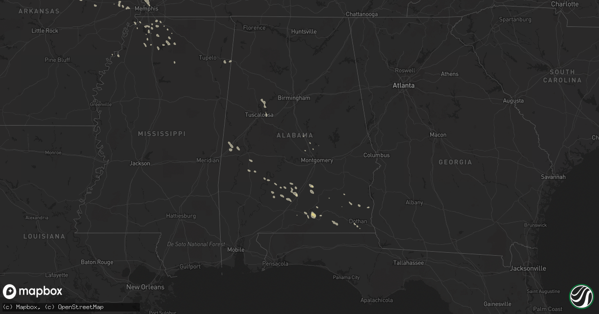 Hail map in Alabama on August 7, 2015