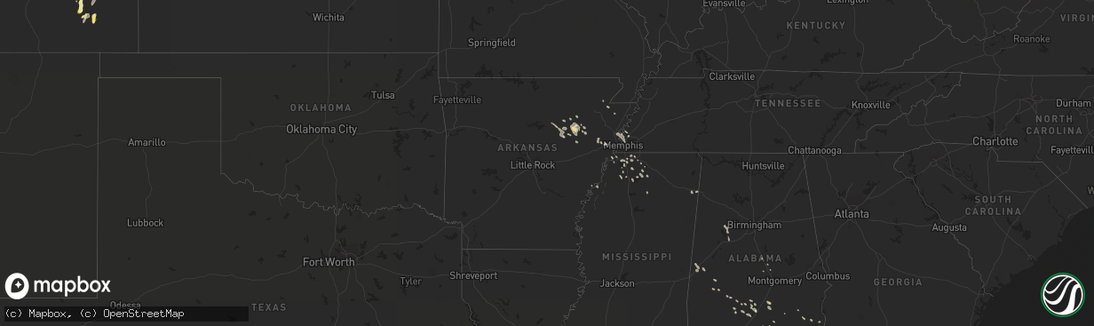 Hail map in Arkansas on August 7, 2015