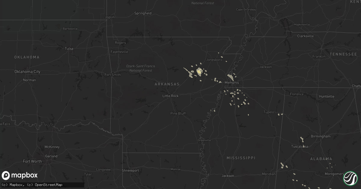 Hail map in Arkansas on August 7, 2015