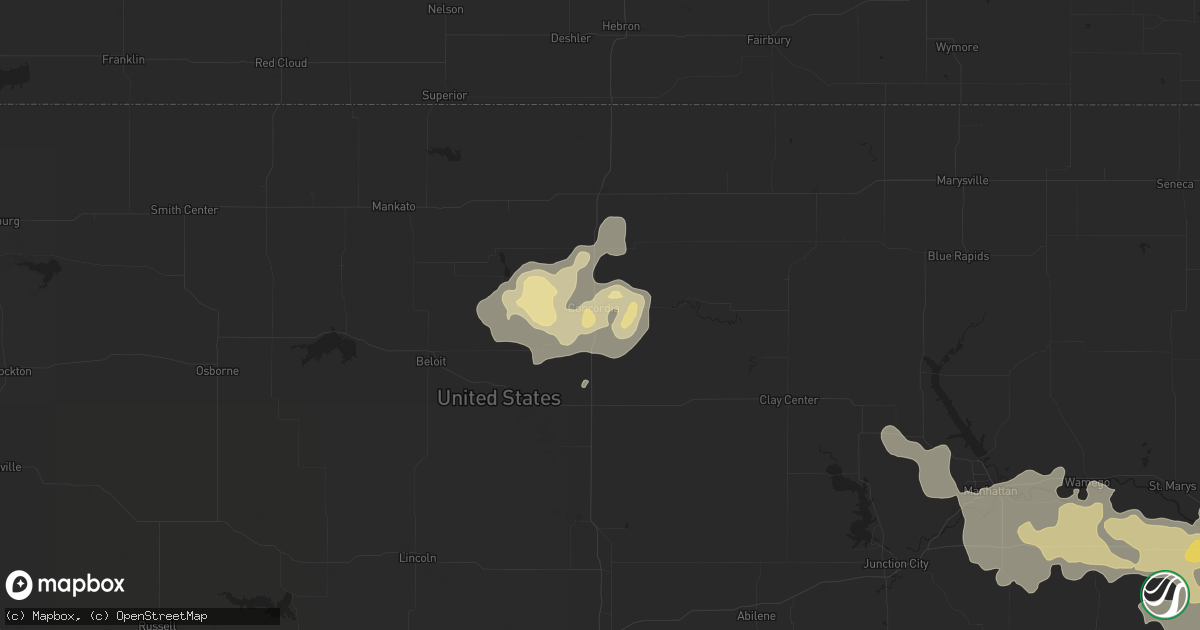 Hail map in Concordia, KS on August 7, 2015