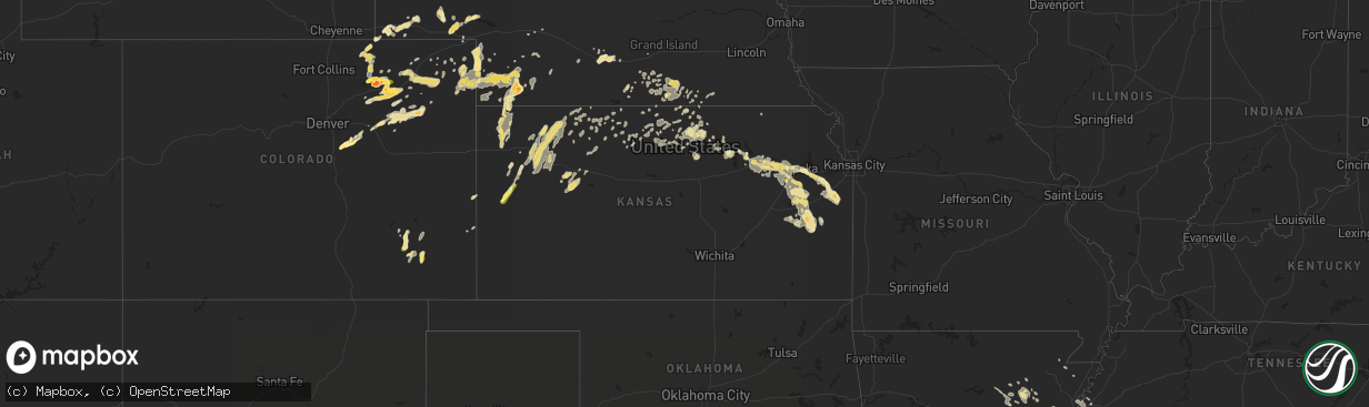 Hail map in Kansas on August 7, 2015