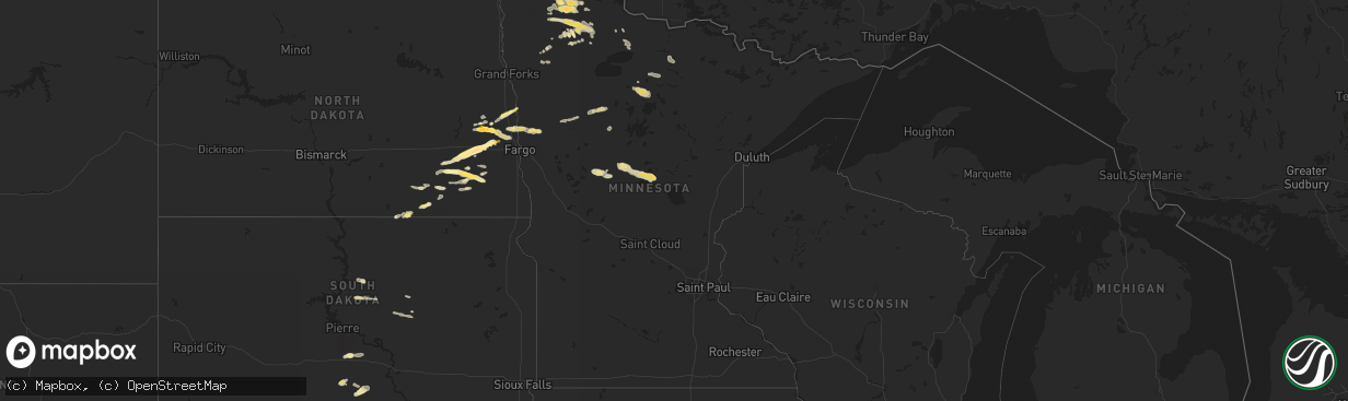 Hail map in Minnesota on August 7, 2015