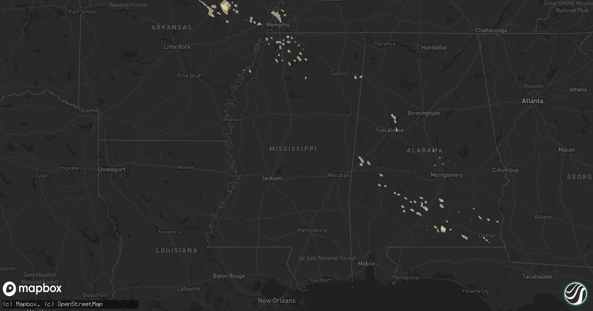Hail map in Mississippi on August 7, 2015