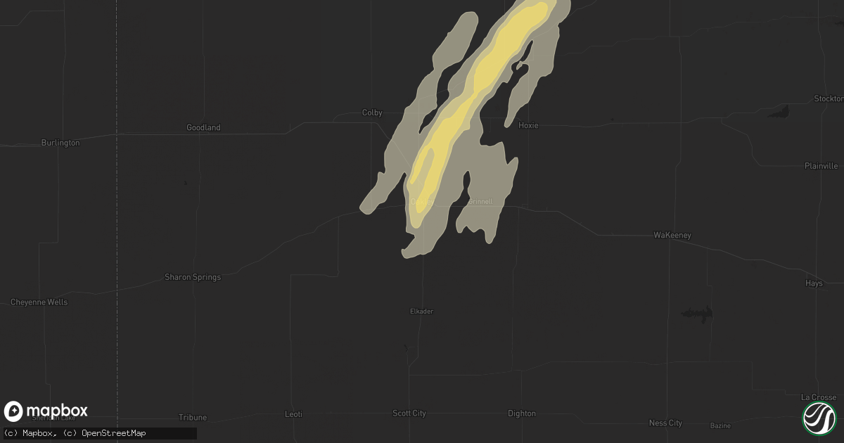 Hail map in Oakley, KS on August 7, 2015