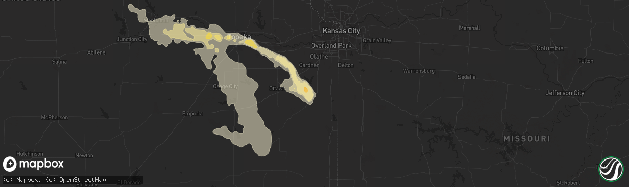 Hail map in Paola, KS on August 7, 2015