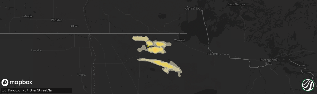 Hail map in Roseau, MN on August 7, 2015