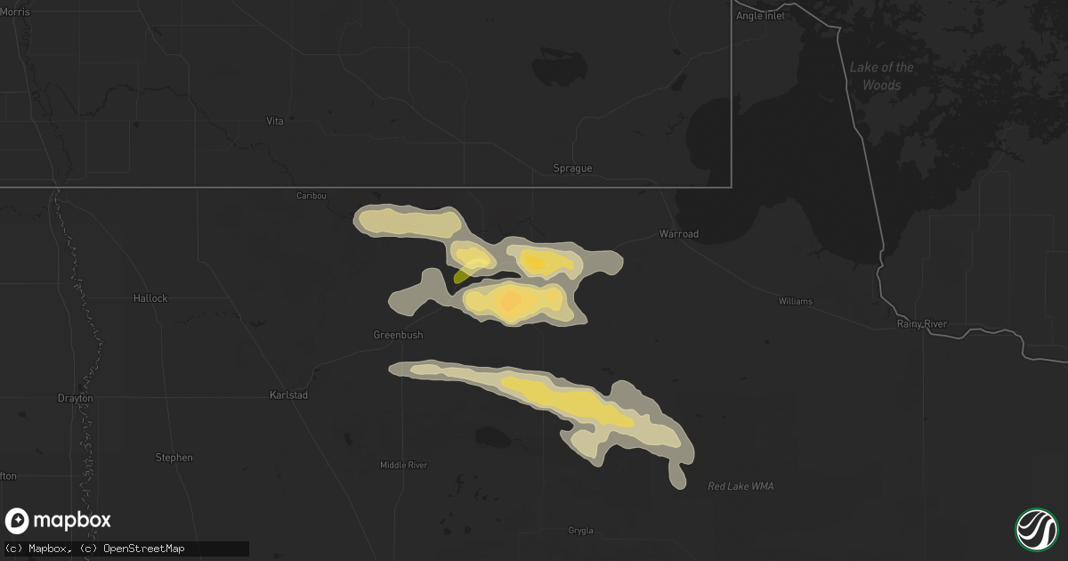 Hail map in Roseau, MN on August 7, 2015