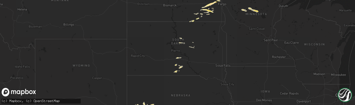 Hail map in South Dakota on August 7, 2015