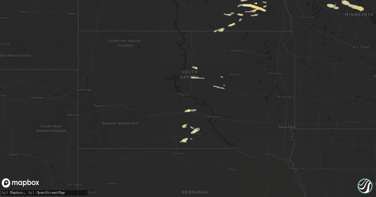 Hail map in South Dakota on August 7, 2015