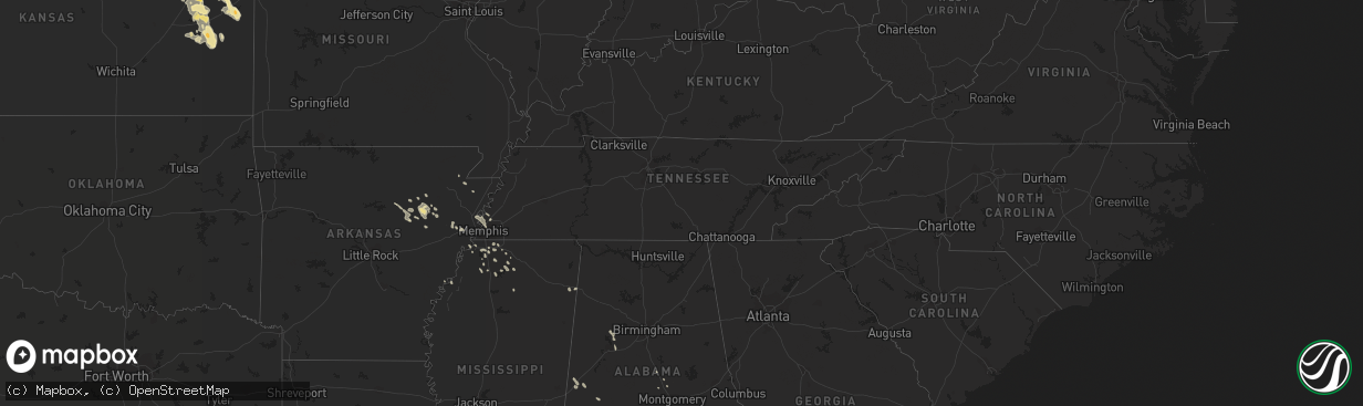 Hail map in Tennessee on August 7, 2015