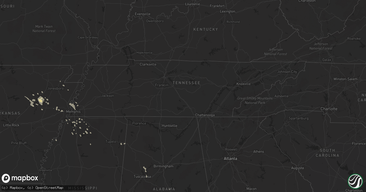 Hail map in Tennessee on August 7, 2015