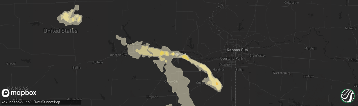 Hail map in Topeka, KS on August 7, 2015