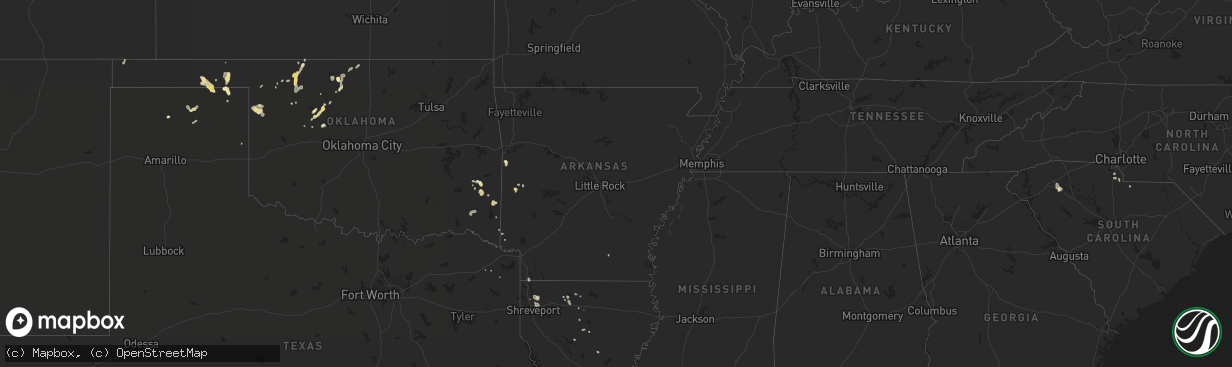 Hail map in Arkansas on August 7, 2016