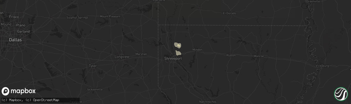 Hail map in Bossier City, LA on August 7, 2016