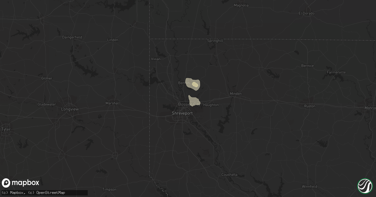 Hail map in Bossier City, LA on August 7, 2016
