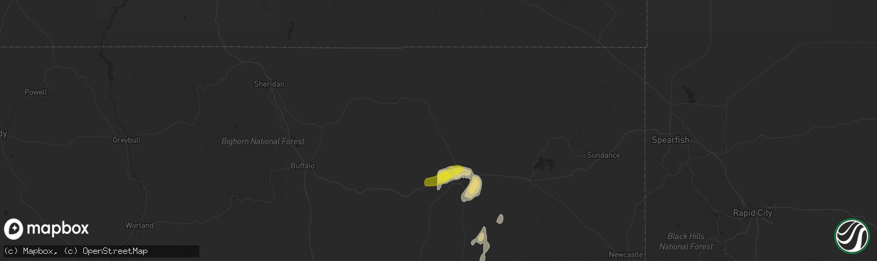 Hail map in Gillette, WY on August 7, 2016