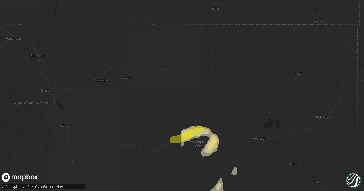 Hail map in Gillette, WY on August 7, 2016