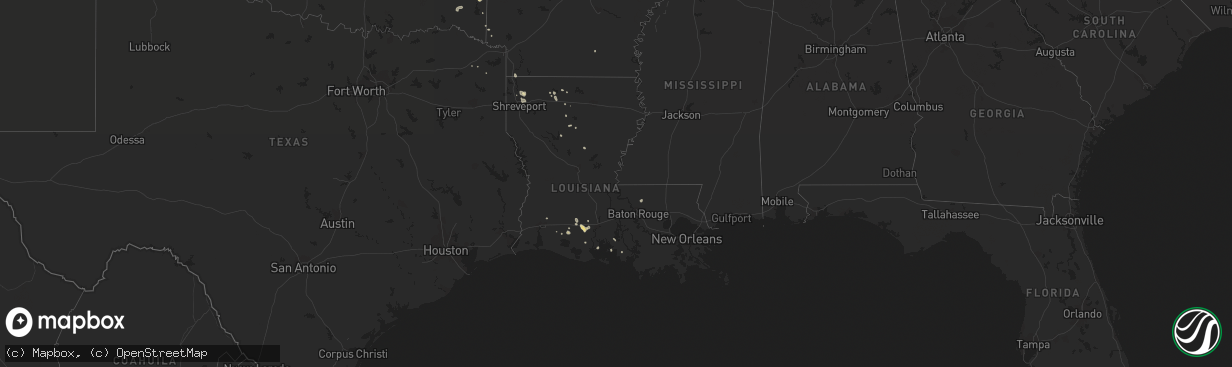 Hail map in Louisiana on August 7, 2016