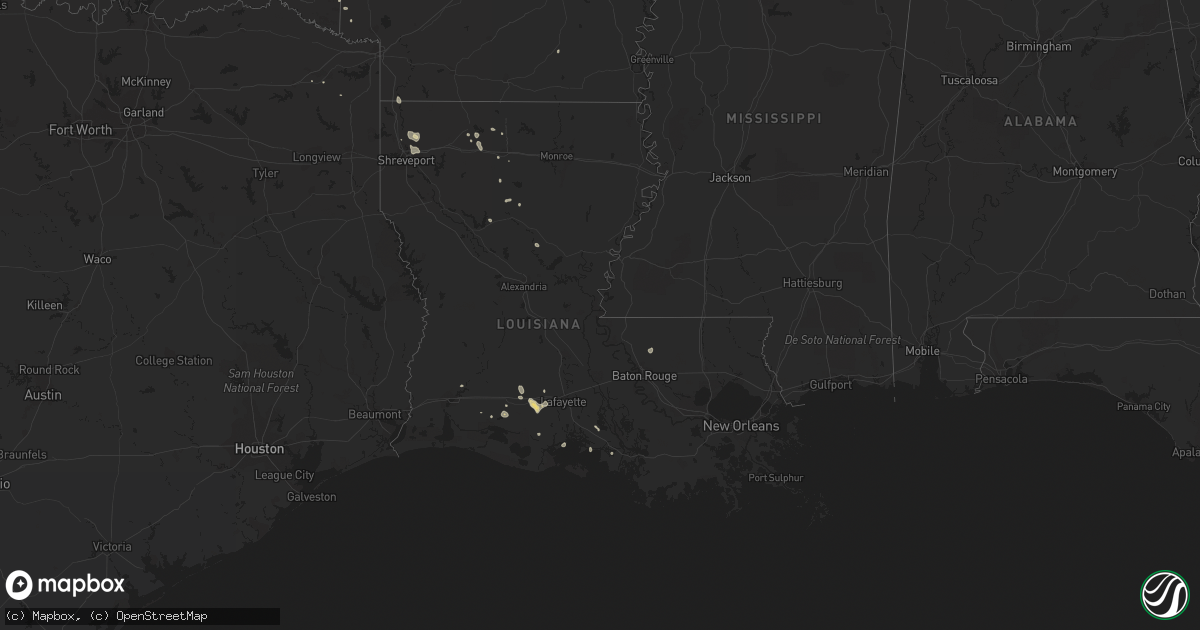 Hail map in Louisiana on August 7, 2016