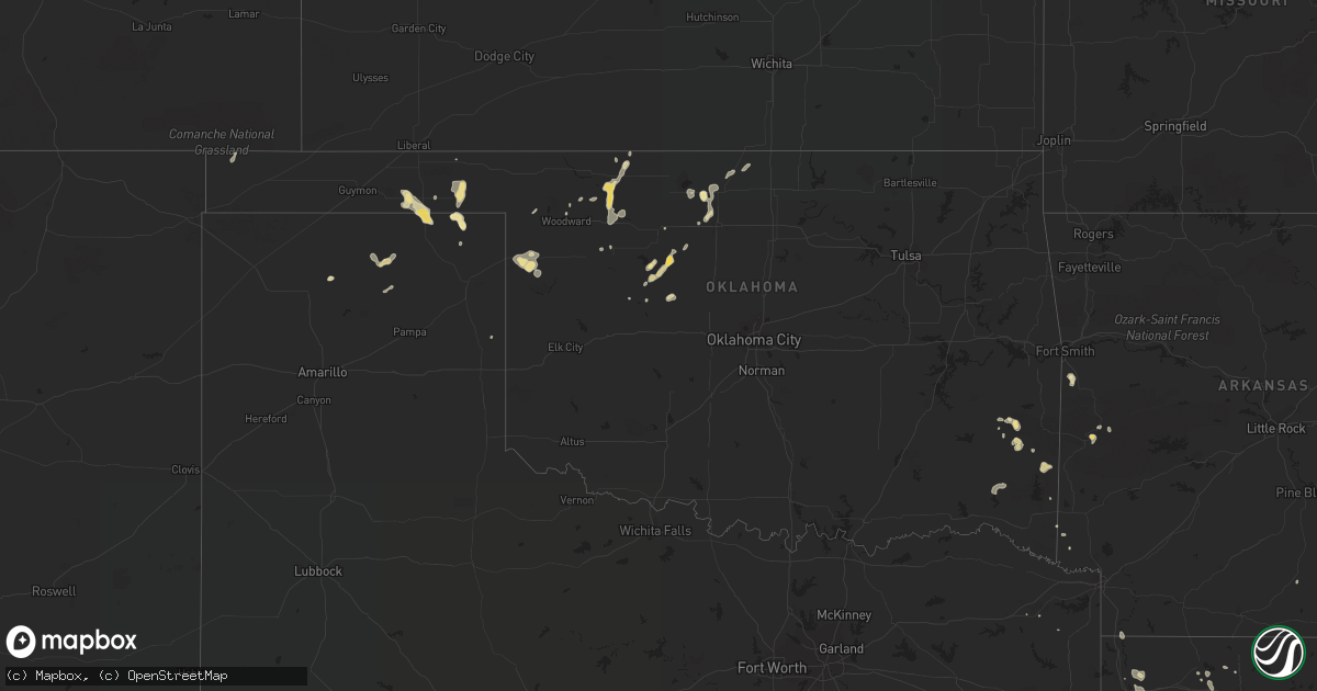 Hail map in Oklahoma on August 7, 2016