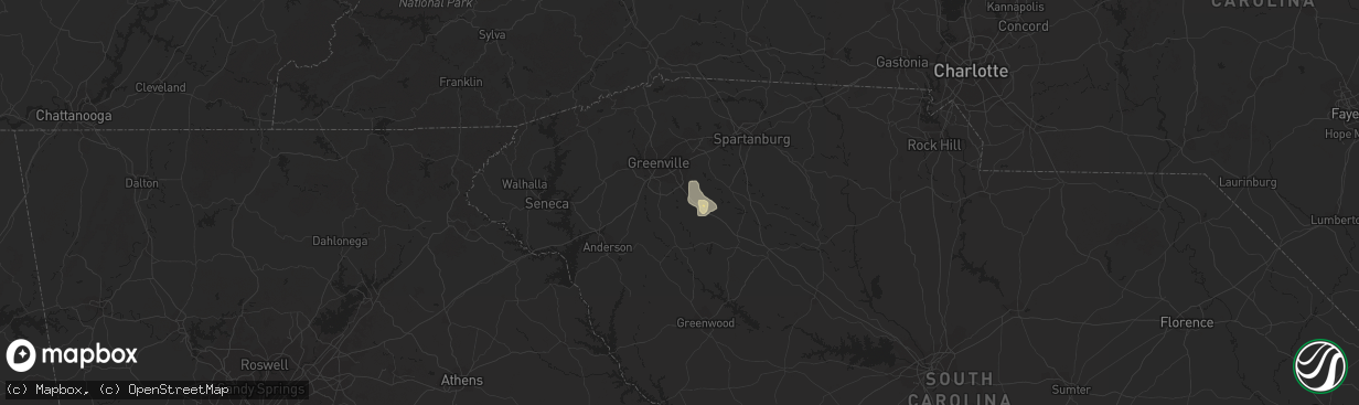 Hail map in Simpsonville, SC on August 7, 2016