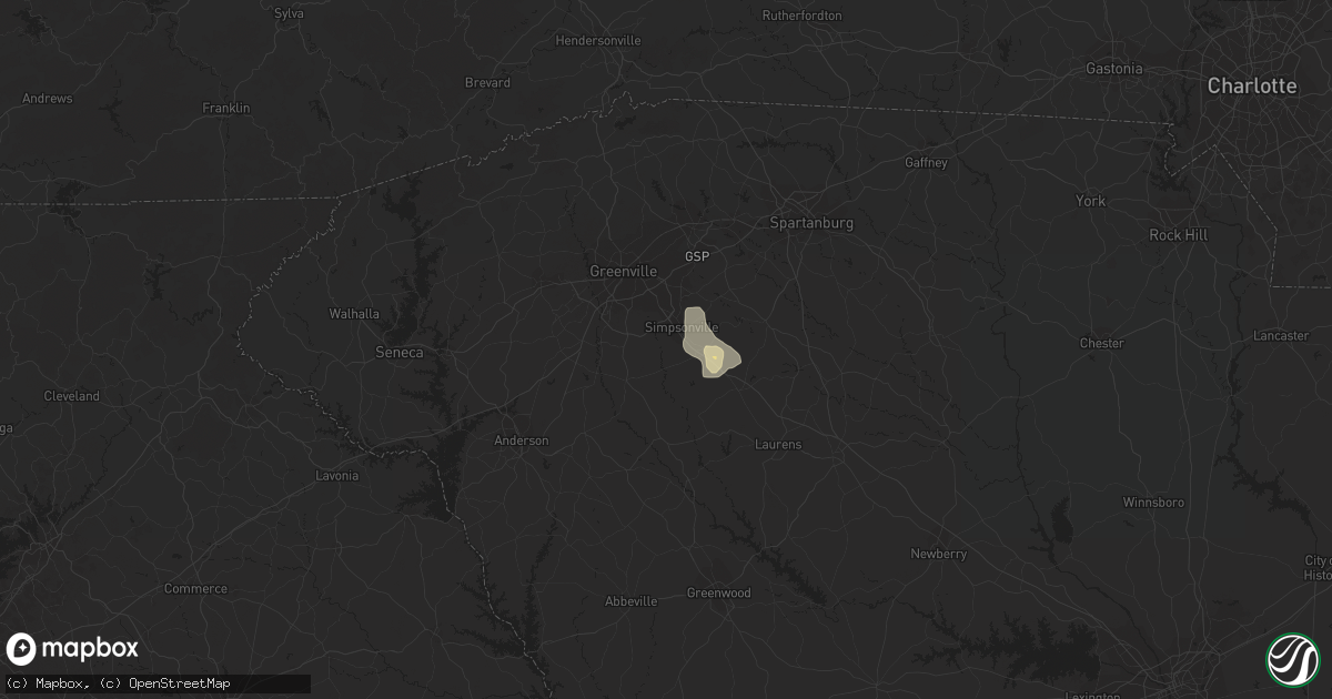 Hail map in Simpsonville, SC on August 7, 2016