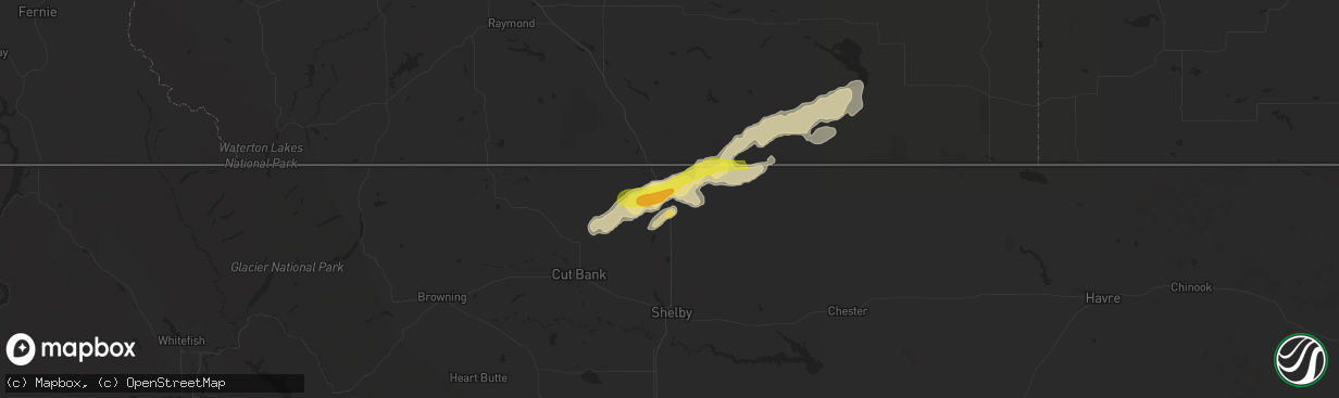 Hail map in Sunburst, MT on August 7, 2016