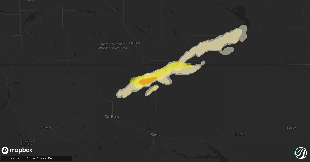 Hail map in Sunburst, MT on August 7, 2016