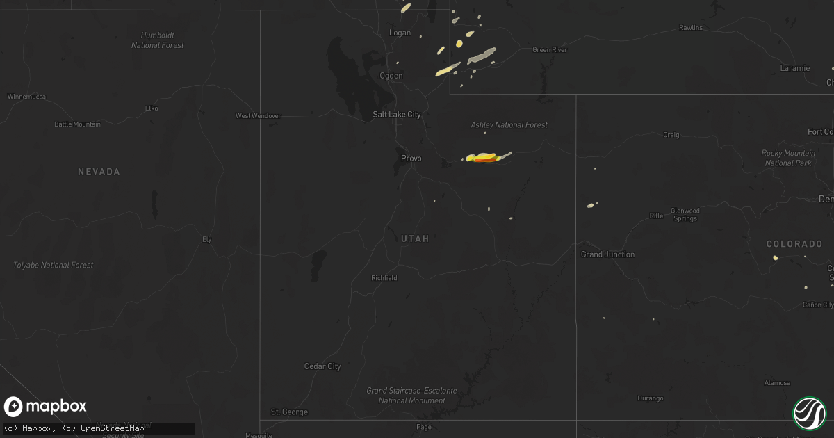 Hail map in Utah on August 7, 2016