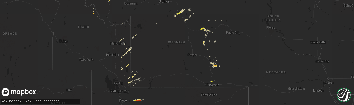 Hail map in Wyoming on August 7, 2016