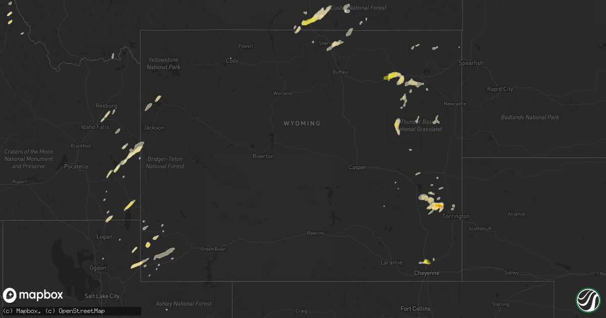 Hail map in Wyoming on August 7, 2016