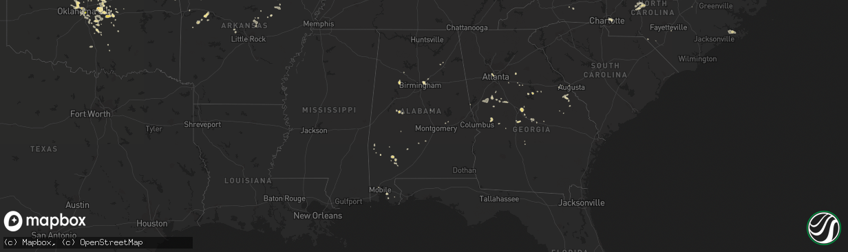 Hail map in Alabama on August 7, 2018